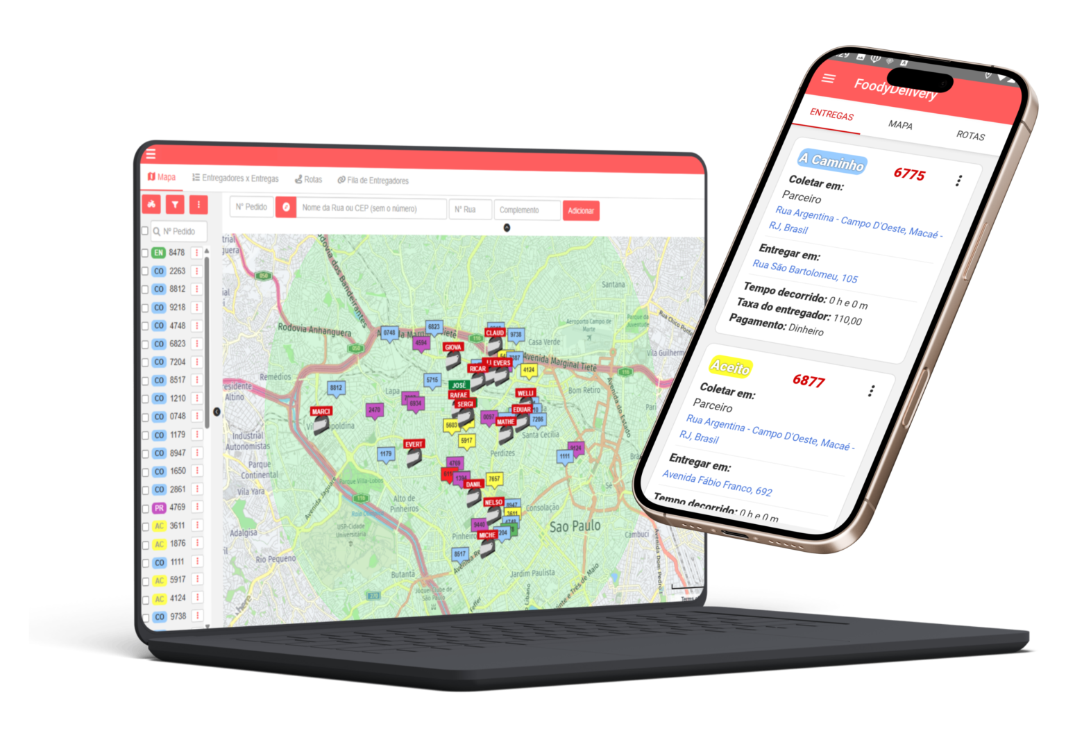 Painel e app da Foody Delivery