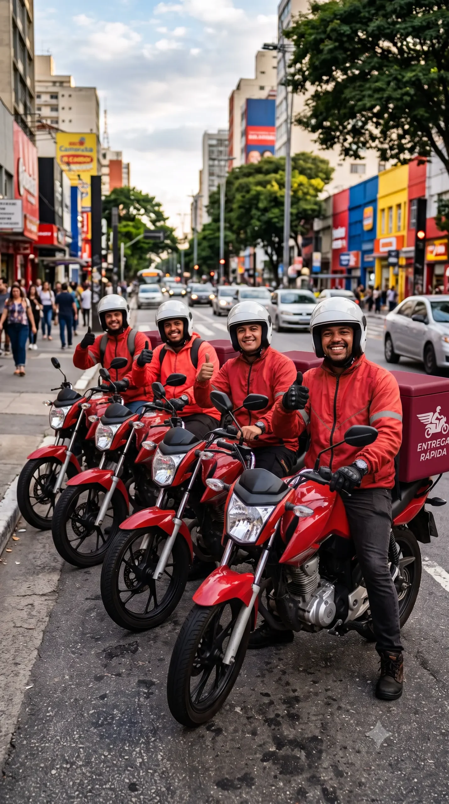 Equipe de motoboys da empresa de entregas